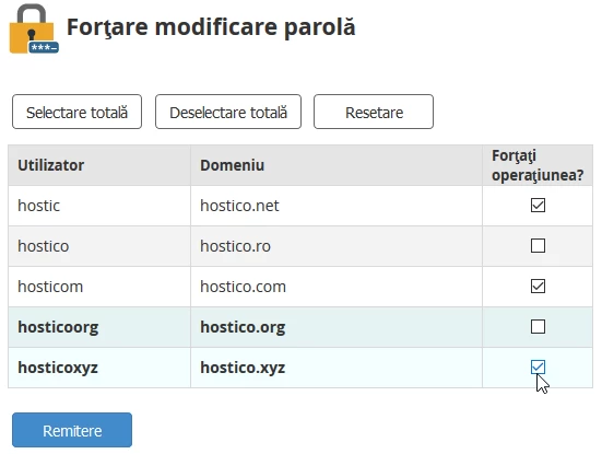 Fortare modificare parola